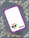 Personalized Sugar Skull, Purple Halloween, Dia de los Muertos, Notepad Stationery