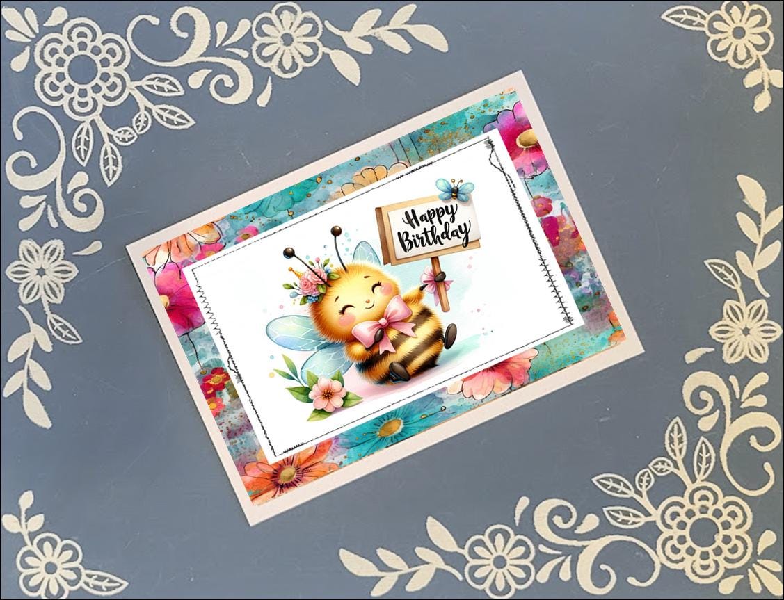 Bumble Bee Happy Birthday Greeting Card Bundle, 5x7 with Envelopes
