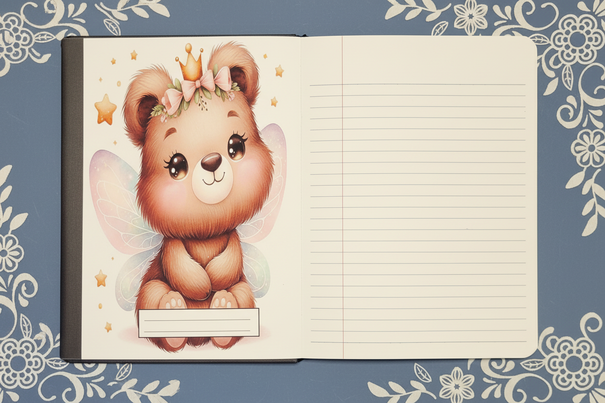 Bear, Adorable Winged Bear, Covered Notebook