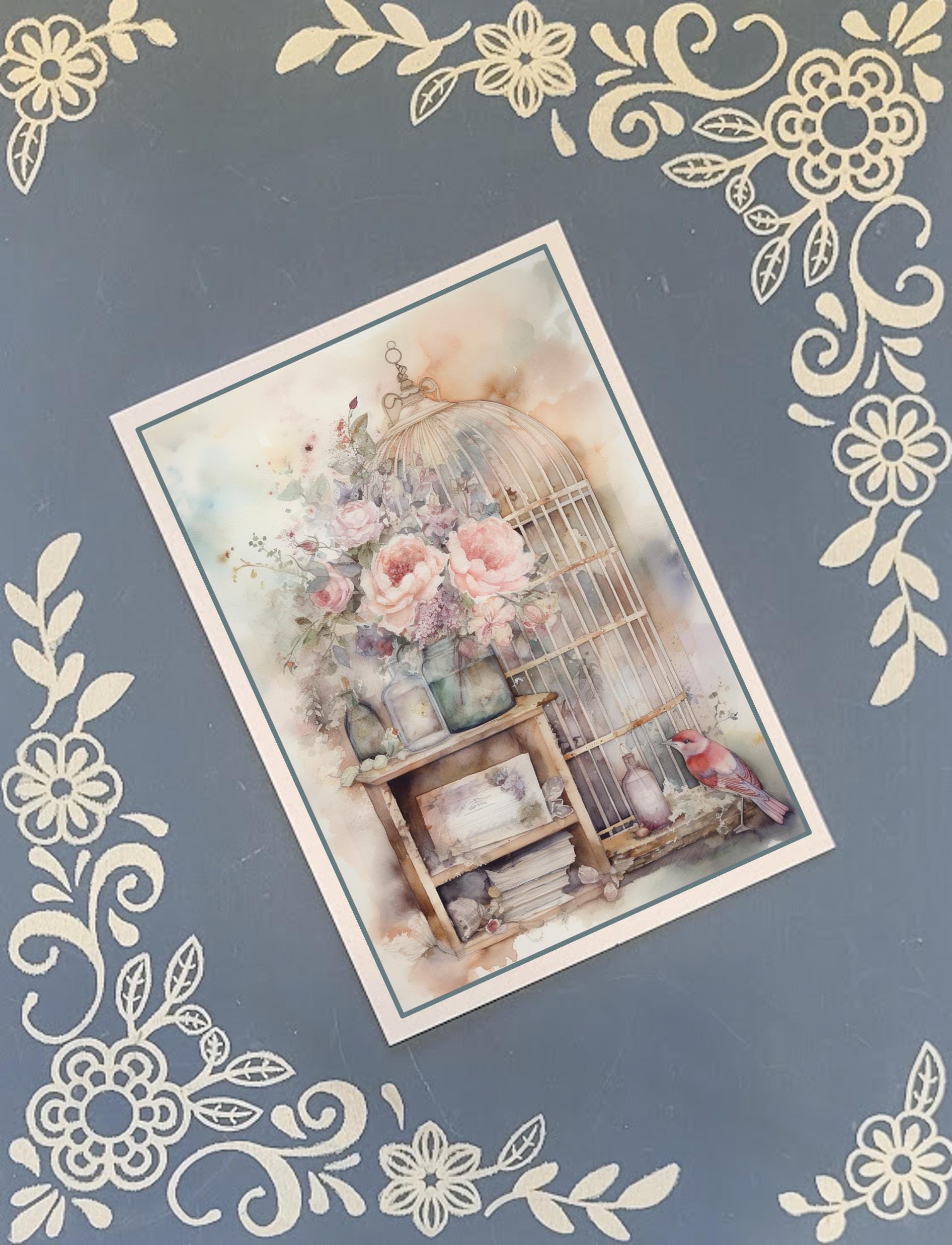 Floral Bird Greeting Card Bundle, 5x7 with Envelopes