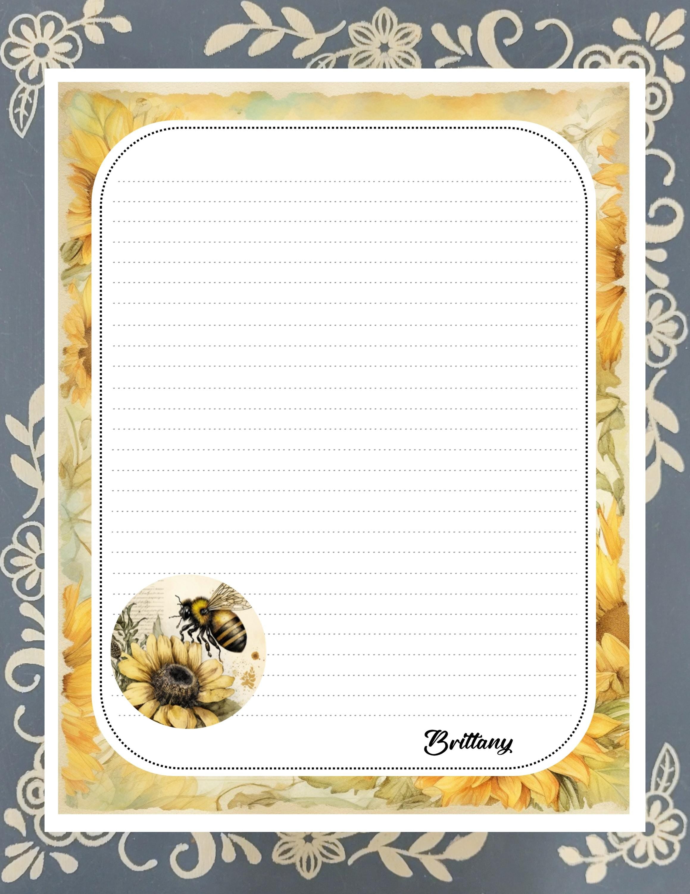 Personalized Bee & Sunflower Stationery Kit | Pen Pal Letter Set
