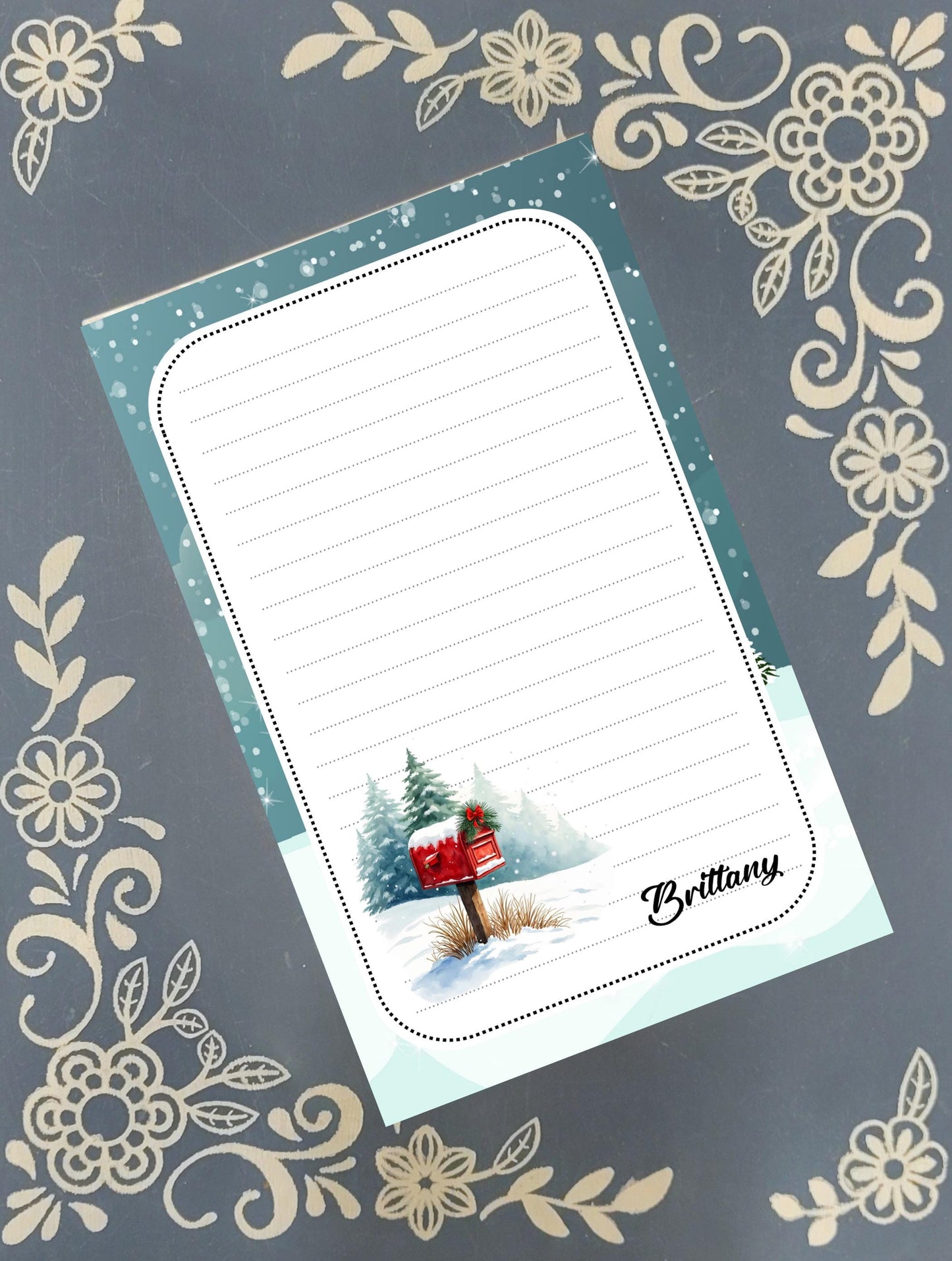 Personalized Red Winter Mailbox, Letters to Santa, Christmas Mail, Christmas, Holiday, Notepad Stationery