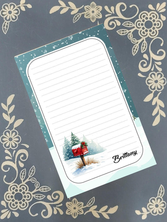 Personalized Red Winter Mailbox, Letters to Santa, Christmas Mail, Christmas, Holiday, Notepad Stationery
