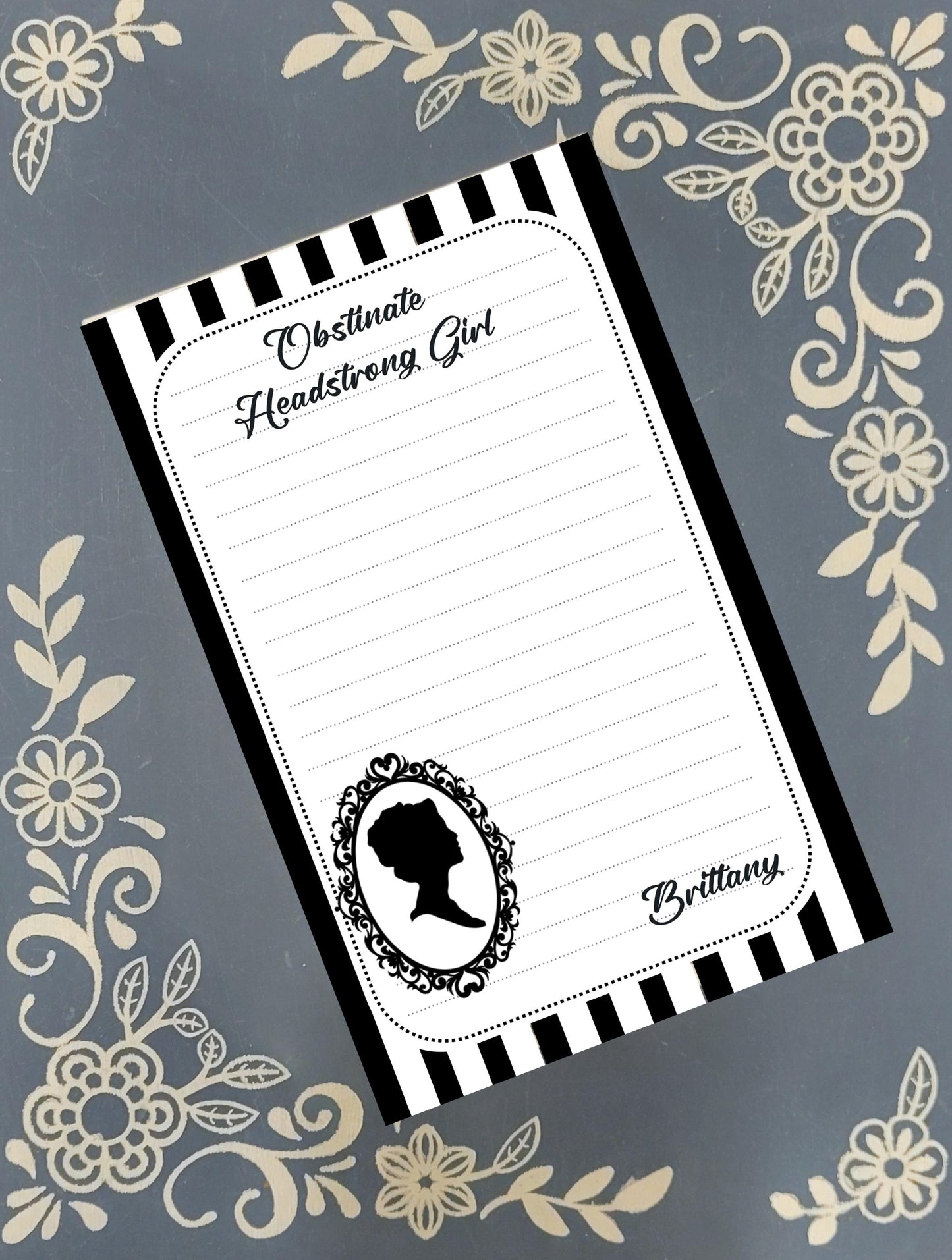 Personalized Pride & Prejudice, Obstinate Headstrong Girl, Elizabeth Bennett, Polka Dot, Notepad Stationery