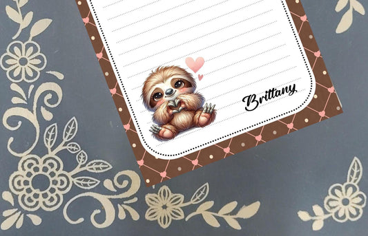 Personalized Sloth Lover, Valentine's Day, Heart, Notepad Stationery