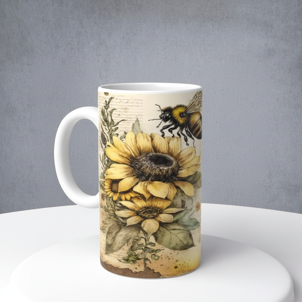 Bee & Sunflower Coffee Mug or Insulated Tumbler | Nature Gift