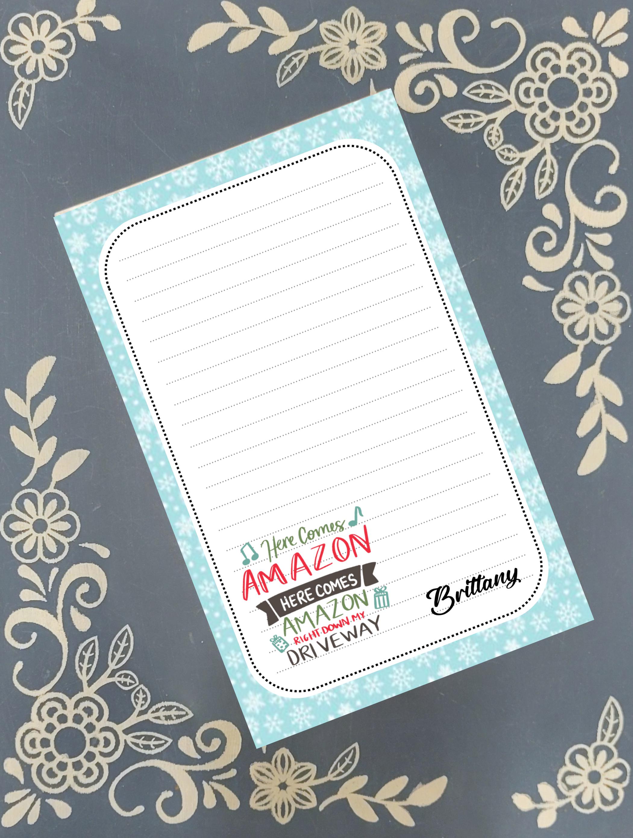 Personalized Amazon, Here Comes Amazon..., Prime, Christmas, Winter, Holiday, Notepad Stationery