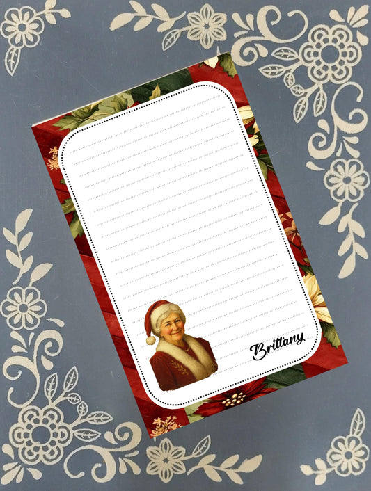 Personalized Mrs. Claus, Santa, Christmas, Winter, Holiday, Notepad Stationery