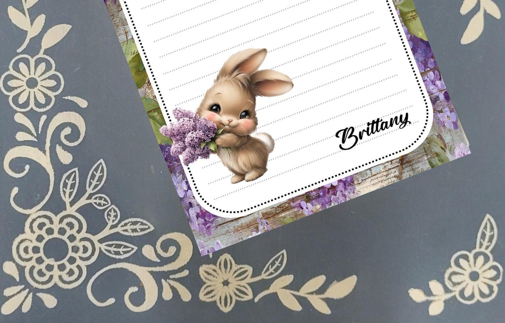 Personalized Bunny with Lilac, Notepad Stationery