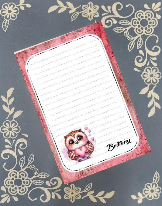 Personalized Valentine's, Owl Always Love You, Love, Notepad Stationery