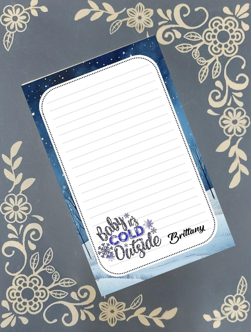 Personalized Baby It's Cold Outside, winter, snow, Notepad Stationery