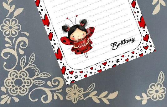 Personalized Love Bug, Valentine's Day, Hearts & Roses, Notepad Stationery
