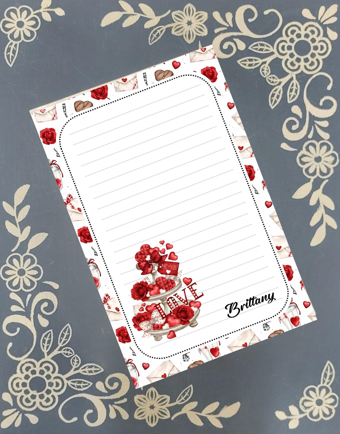 Personalized Love Tier Tray, Valentine's Notepad Stationery