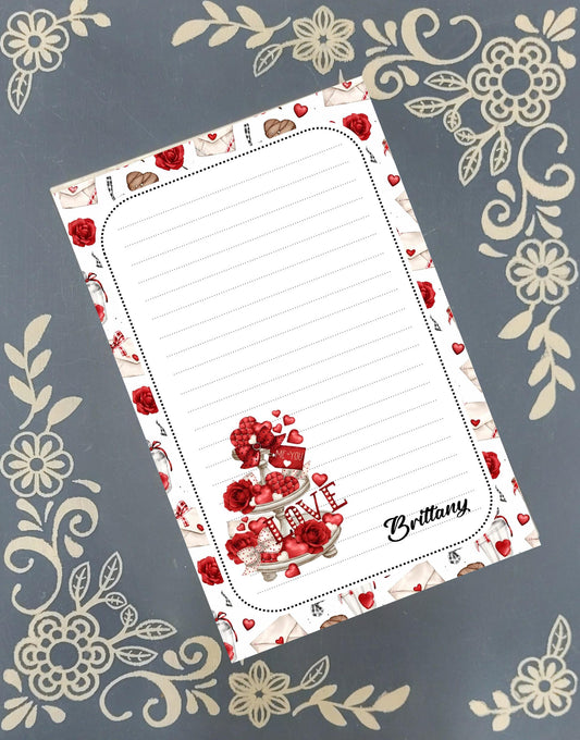 Personalized Love Tier Tray, Valentine's Notepad Stationery