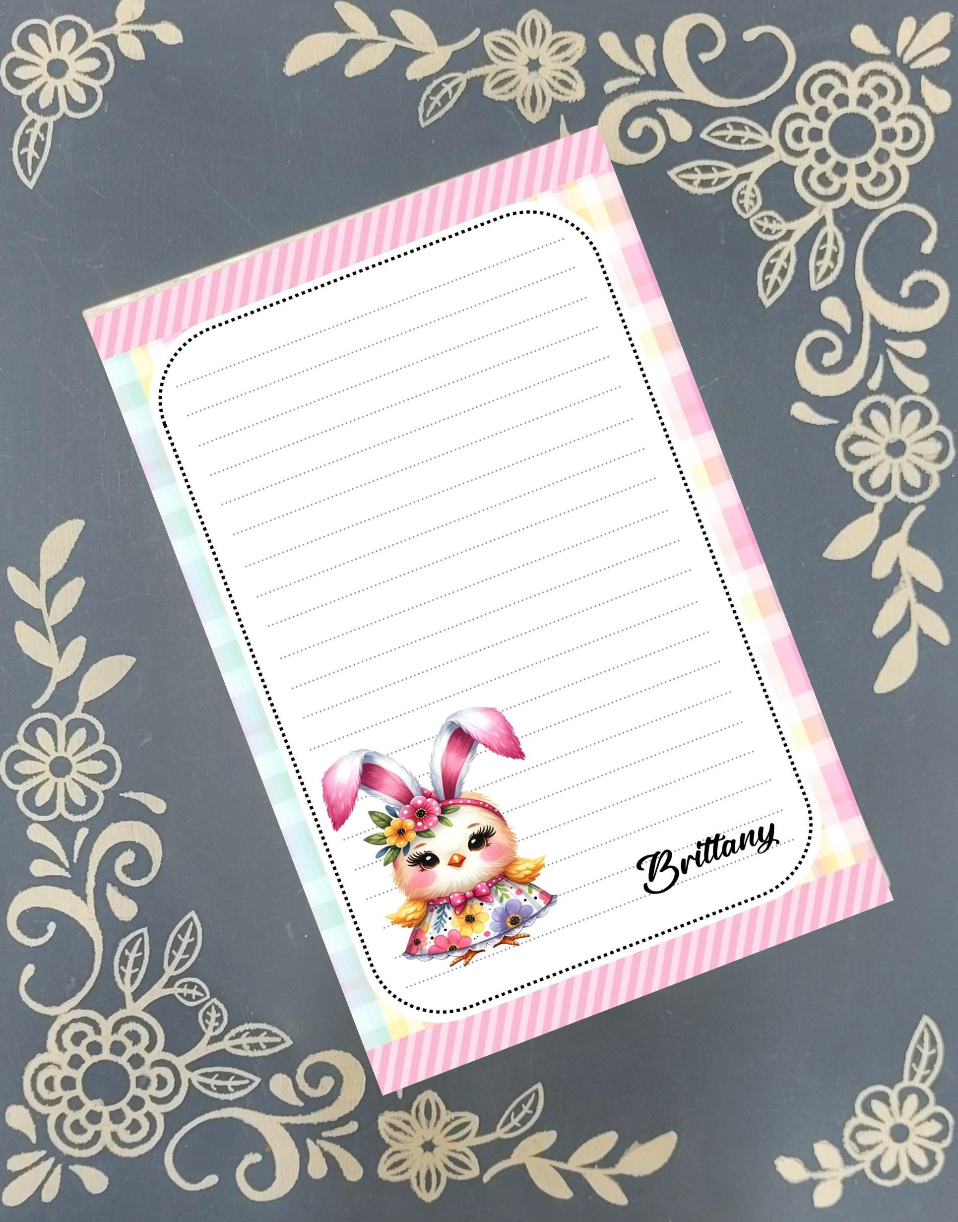 Personalized Easter Chick with Bunny Ears, Notepad Stationery