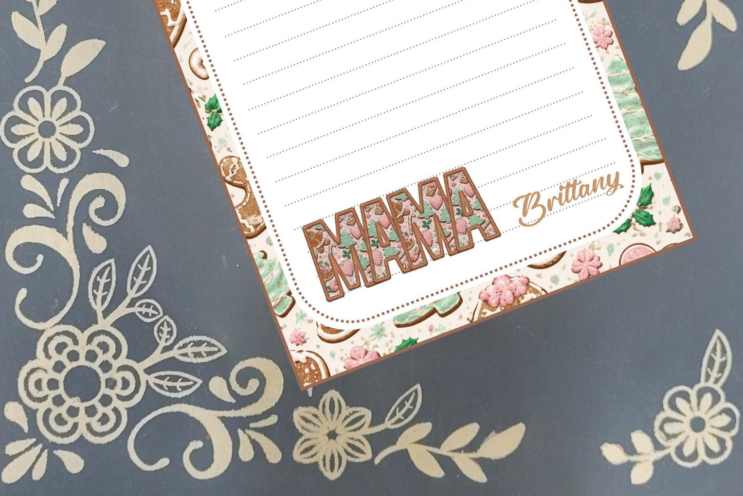 Personalized Momma or Mama Gingerbread, Gingerbread Man, Gingerbread Cookie, Winter, Holiday, Notepad Stationery