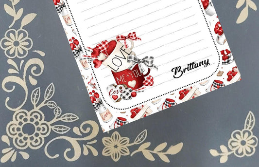 Personalized Love Me + You, Coffee or Tea, Valentine's Notepad Stationery