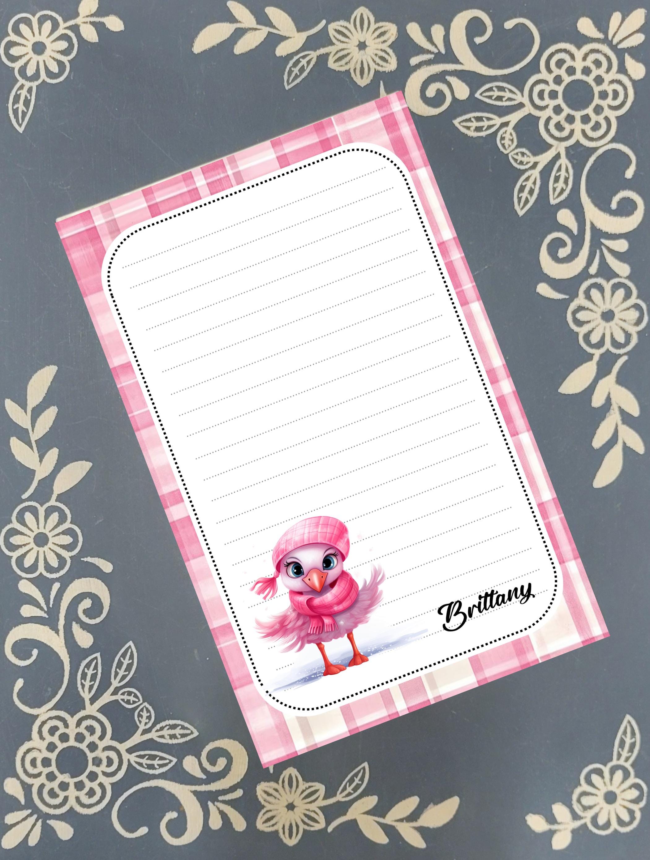Personalized Flamingo, Christmas, Winter, Holiday, Notepad Stationery