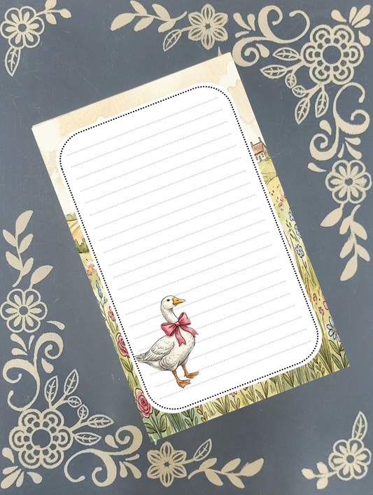 Personalized Goose with a Bow on the Farm, Notepad Stationery
