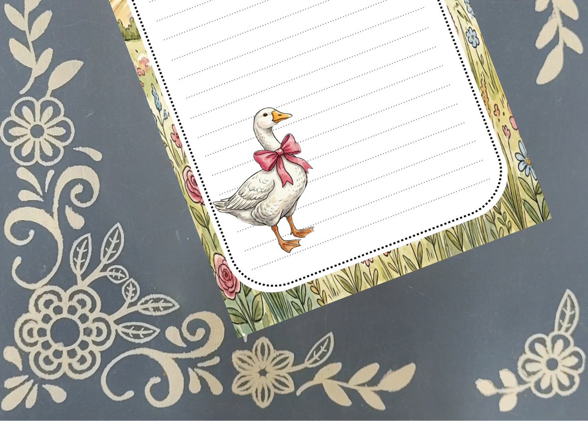 Personalized Goose with a Bow on the Farm, Notepad Stationery