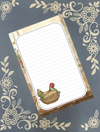 Personalized Vintage Chicken on a Nest Pyrex, sitting on a Farmhouse Table, Notepad Stationery