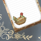 Personalized Vintage Chicken on a Nest Pyrex, sitting on a Farmhouse Table, Notepad Stationery