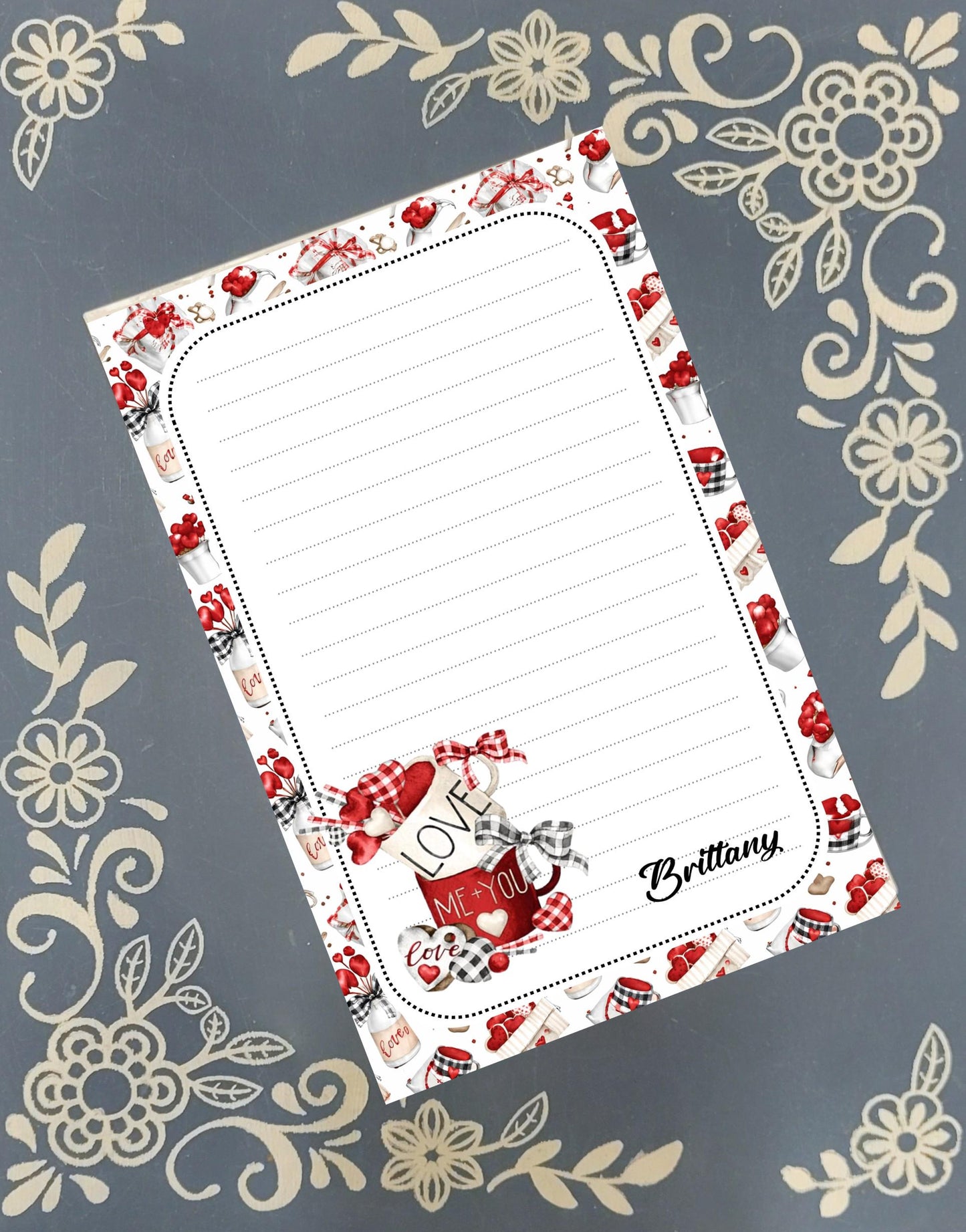 Personalized Love Me + You, Coffee or Tea, Valentine's Notepad Stationery