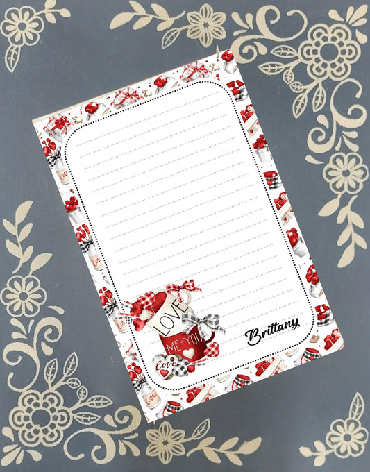 Personalized Love Me + You, Coffee or Tea, Valentine's Notepad Stationery