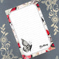 Personalized Butterfly, Black and White, Rose Red, Notepad Stationery