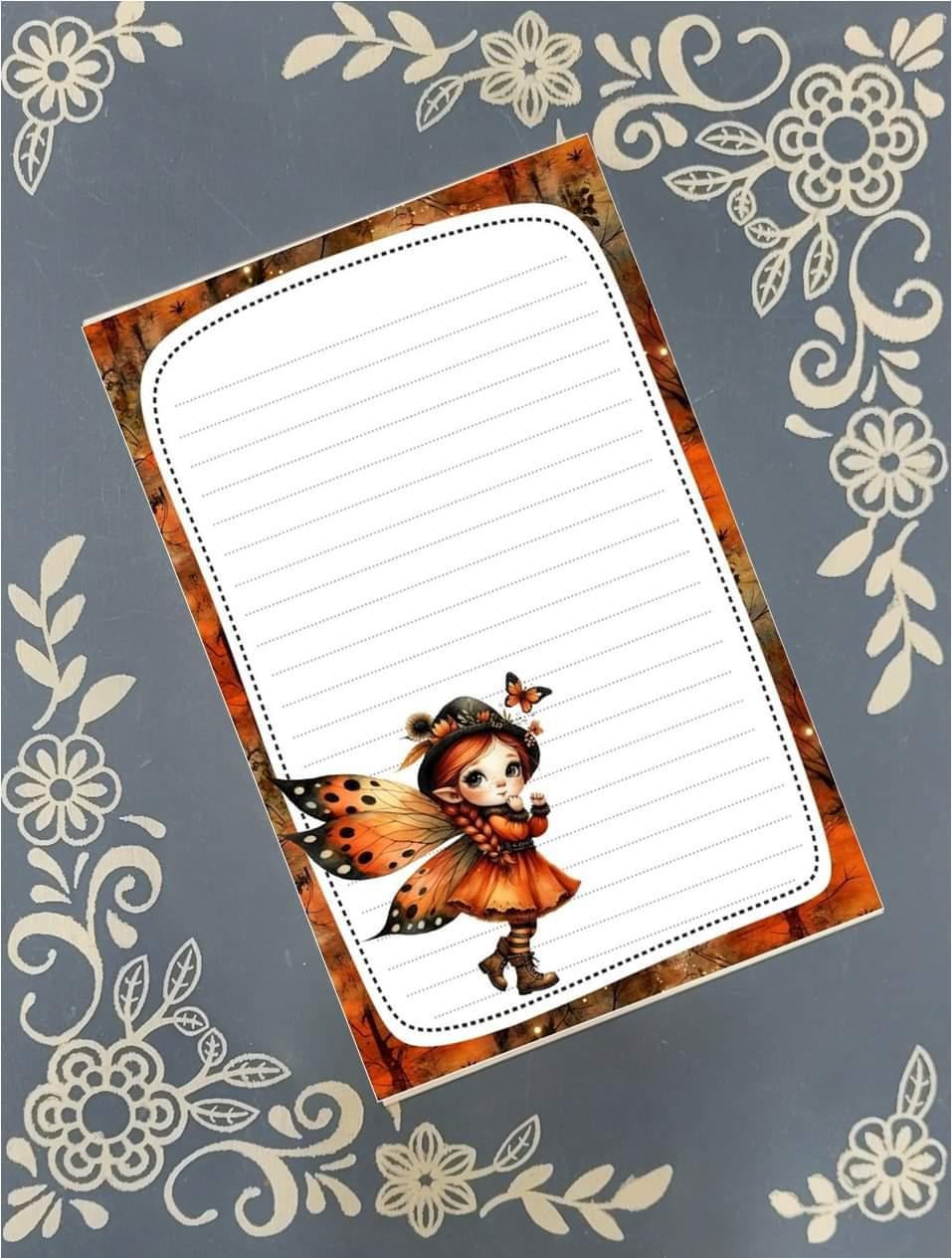 Personalized Fairy, Autumn Fall Fairy Notepad Stationery
