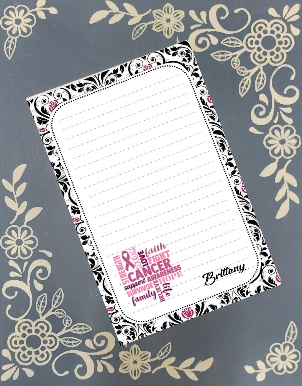 Personalized Cancer Awareness, October Pink, Notepad Stationery