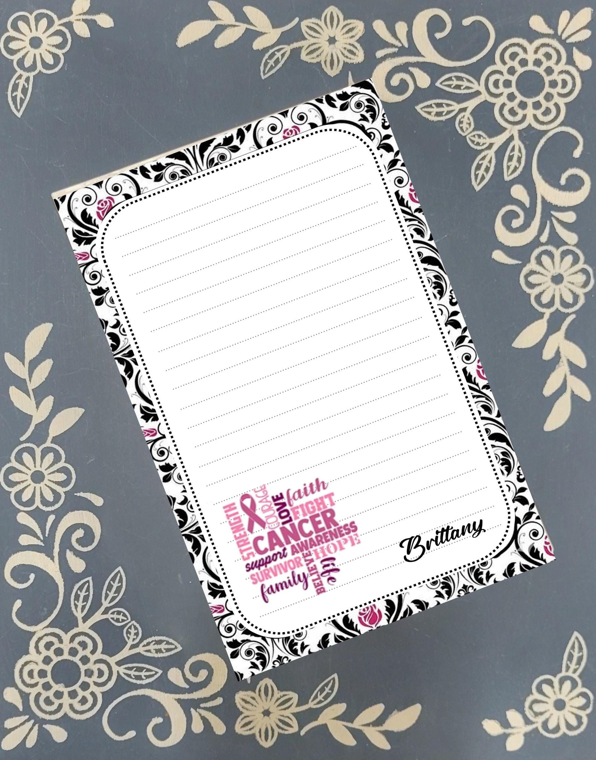 Personalized Cancer Awareness, October Pink, Notepad Stationery