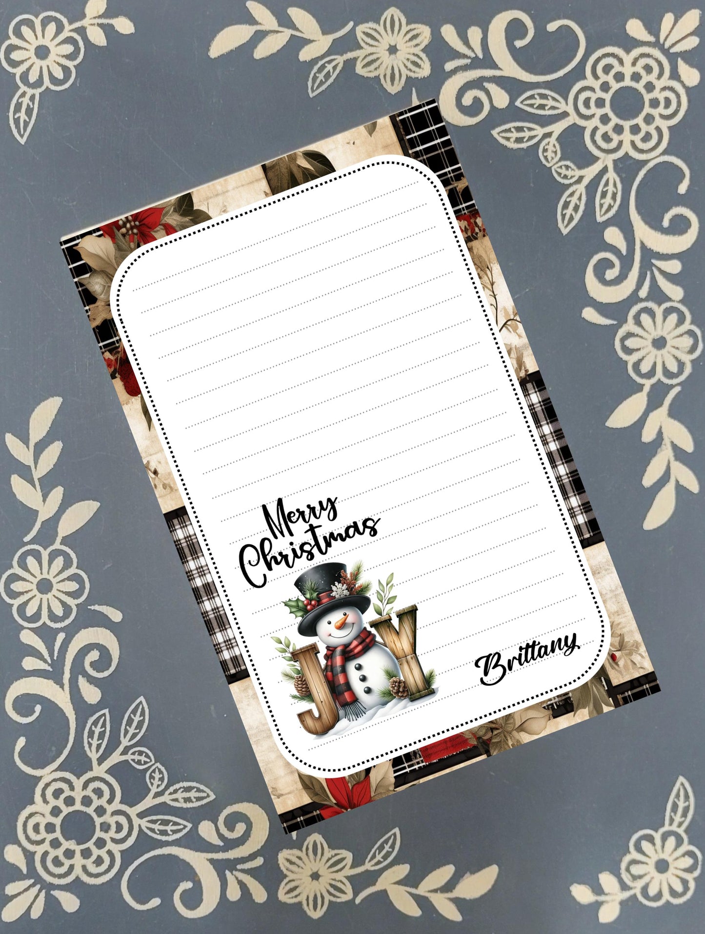 Personalized Snowman, Merry Christmas, Joy, Winter, Holiday, Christmas, Notepad Stationery