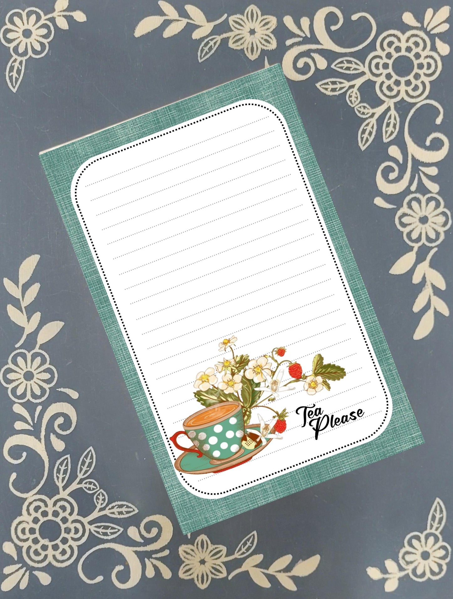 Personalized "Tea Please" Tea Cup Notepad | Custom Teal Stationery