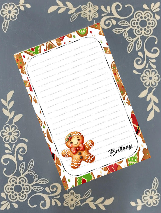 Personalized Gingerbread, Gingerbread Man, Gingerbread Cookie, Christmas, Winter, Holiday, Notepad Stationery