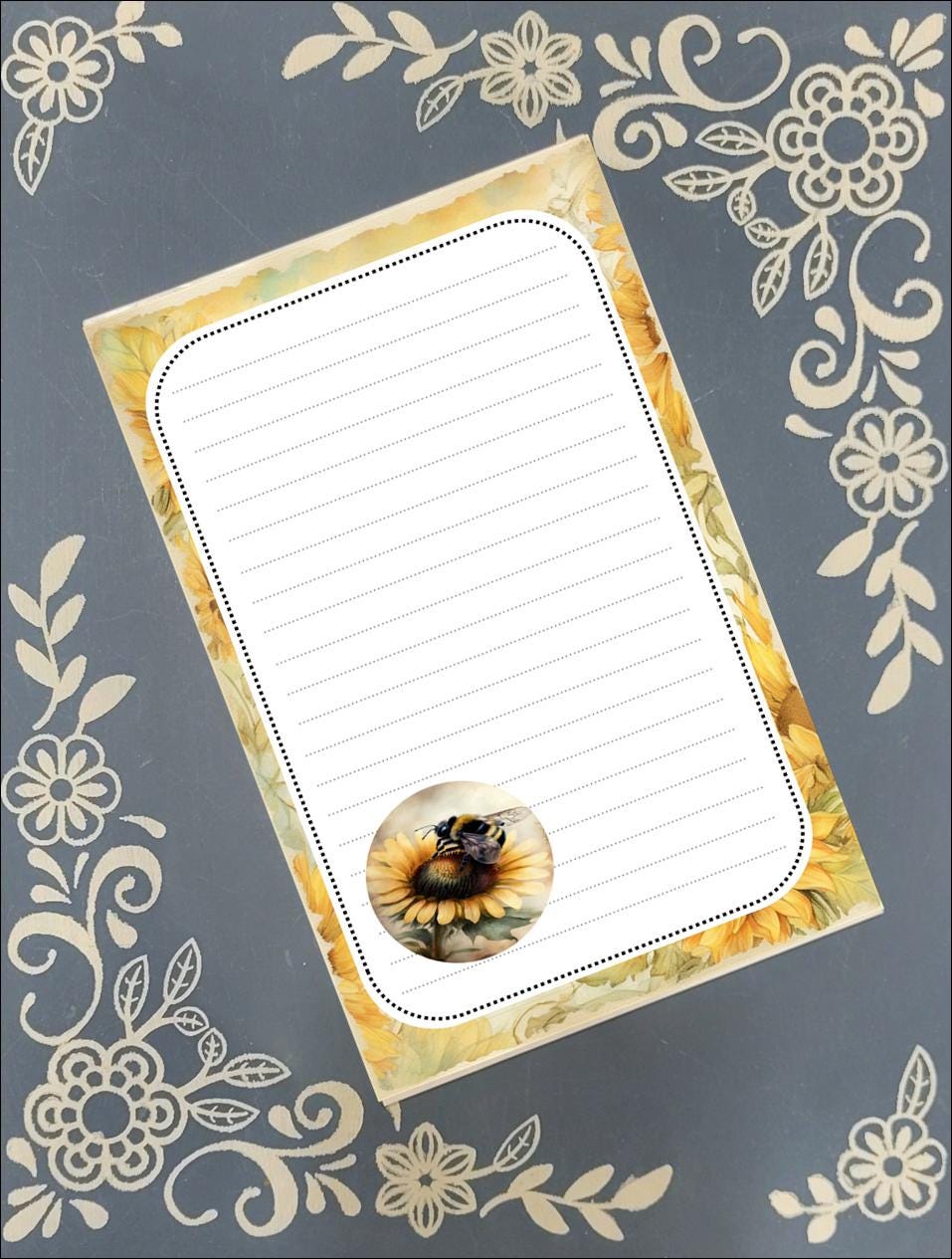 Personalized Bee and Sunflower 2, yellow, Notepad Stationery