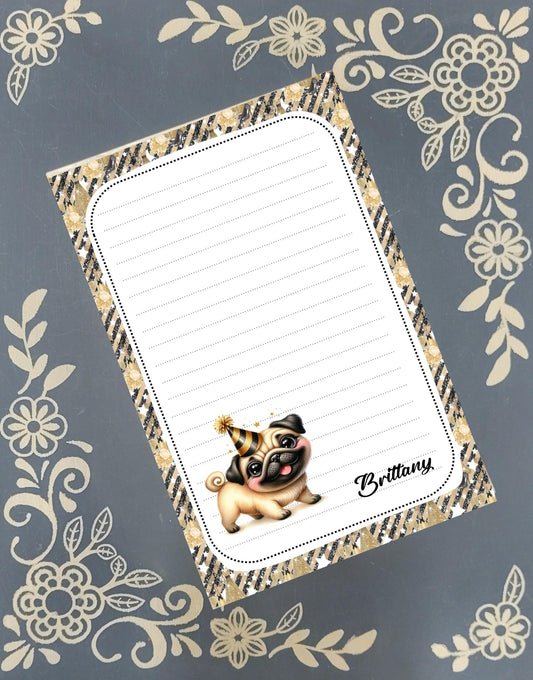 Personalized Happy New Year, Adorable Pug, Notepad Stationery