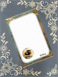 Personalized Bee and Sunflower 2, green and gold, Notepad Stationery