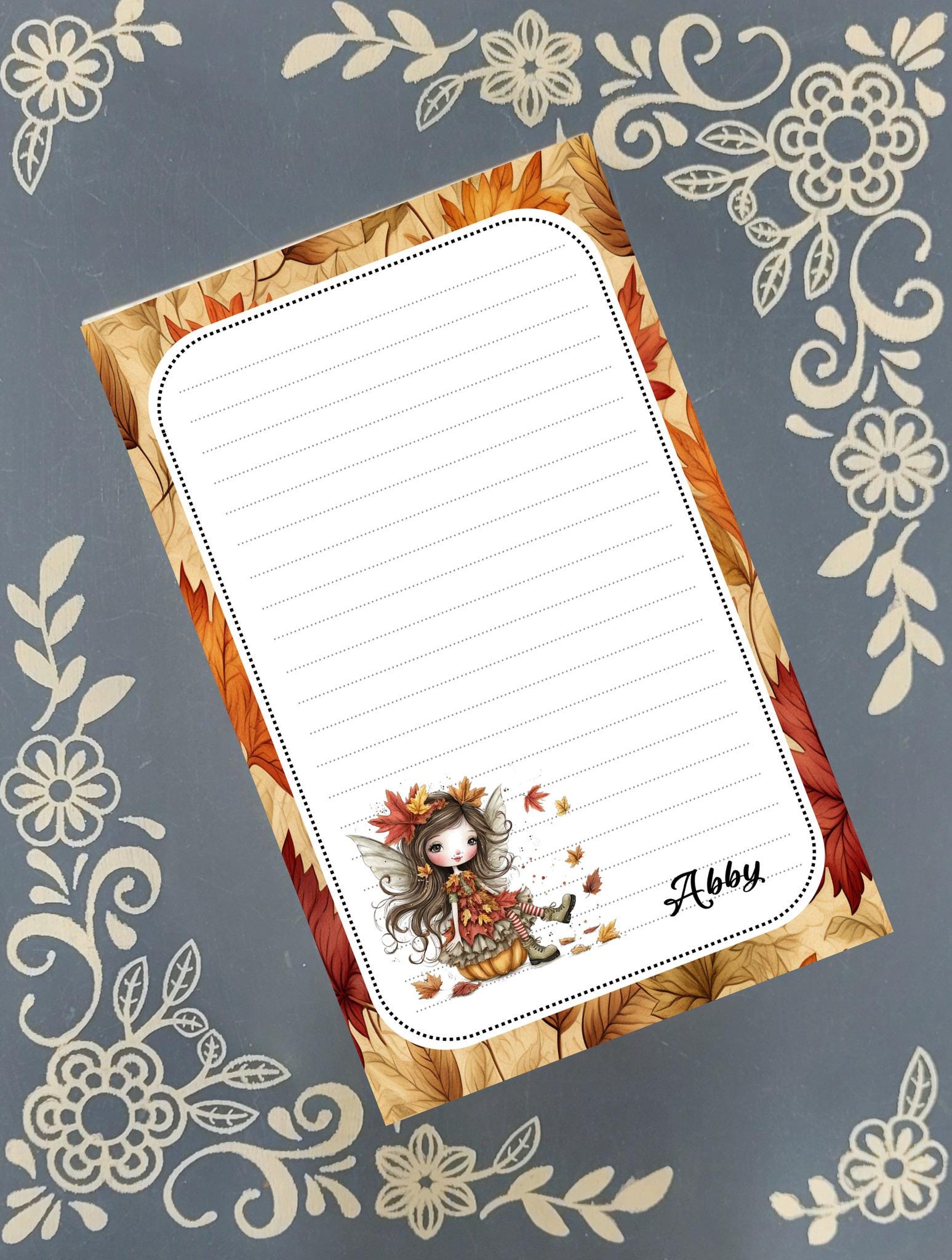 Personalized Fairy 2, Fall Autumn, Notepad Stationery