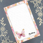 Personalized Butterfly Floral, Pink and Gold, Notepad Stationery