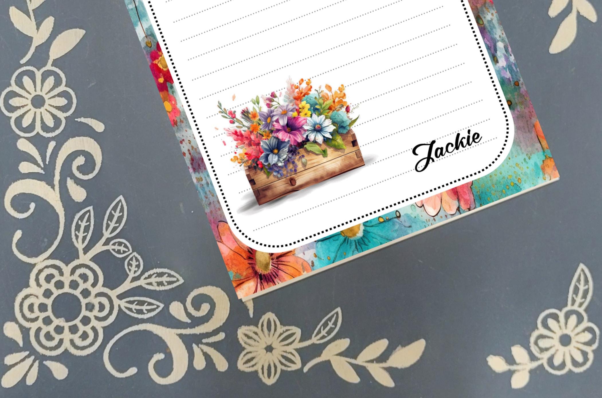 Personalized Flower Box, Notepad Stationery
