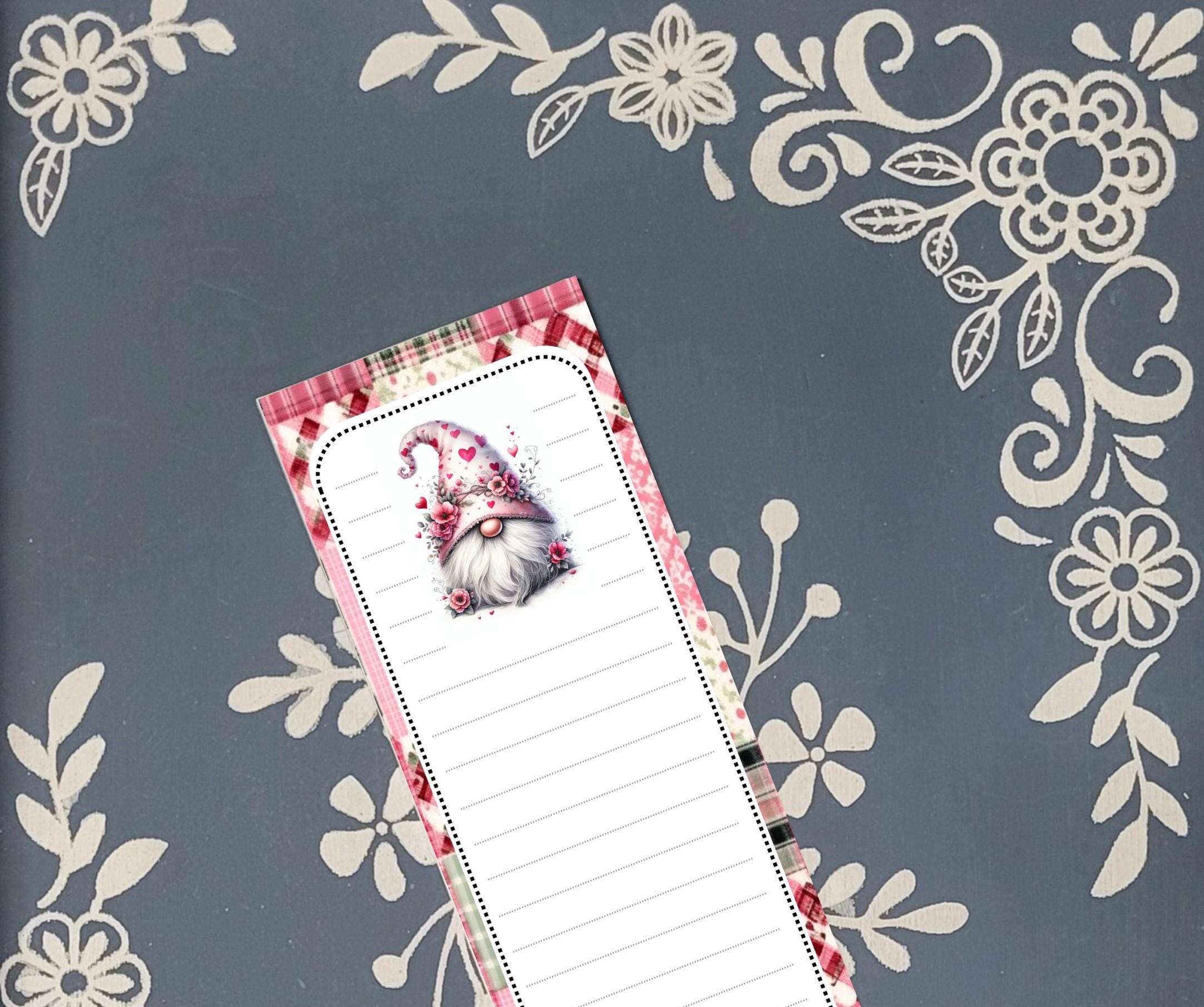 Gnome, Pink Hearts, Magnet Notepad List Pad