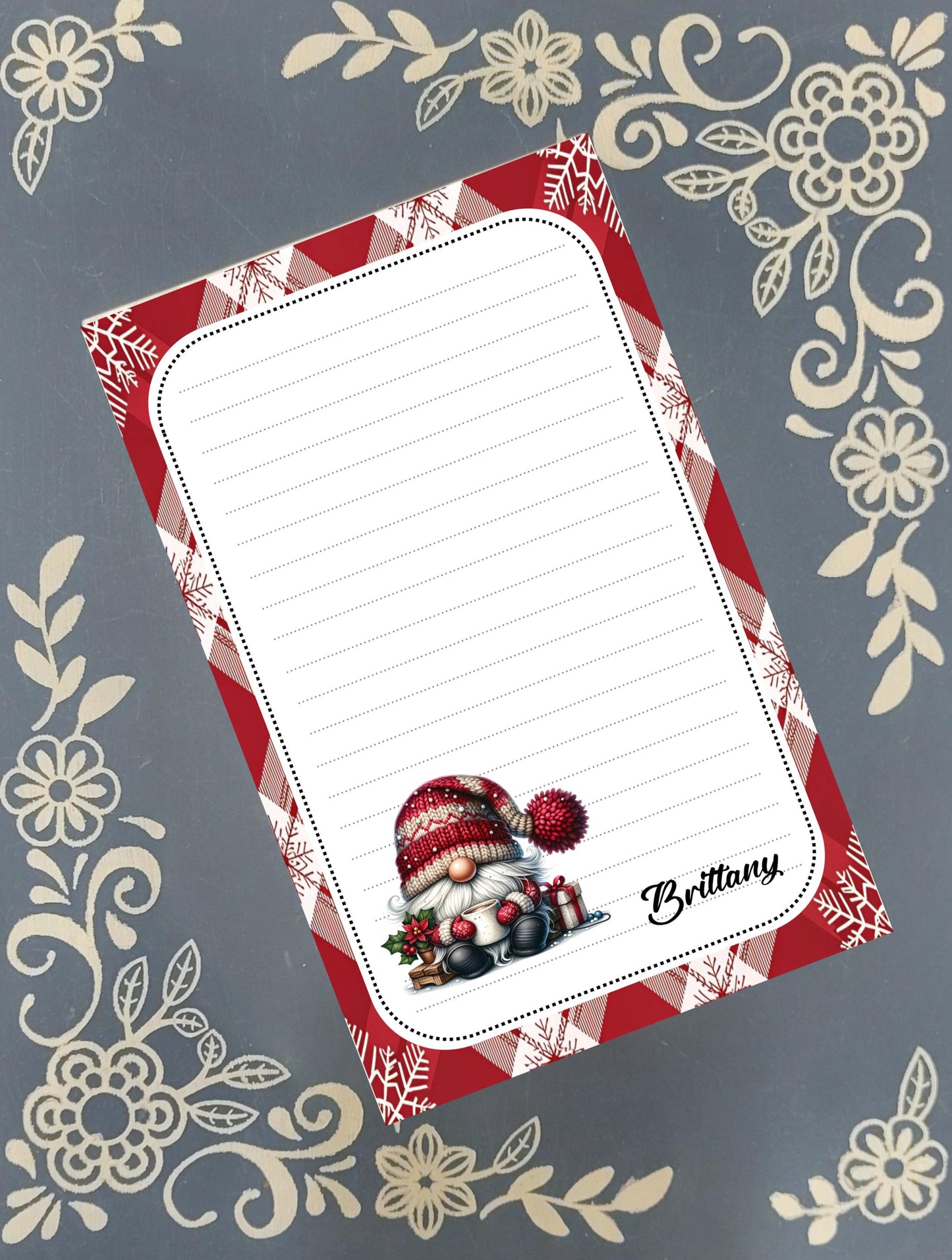Personalized Winter Gnome 02 with mug, Christmas, Winter, Holiday, Notepad Stationery