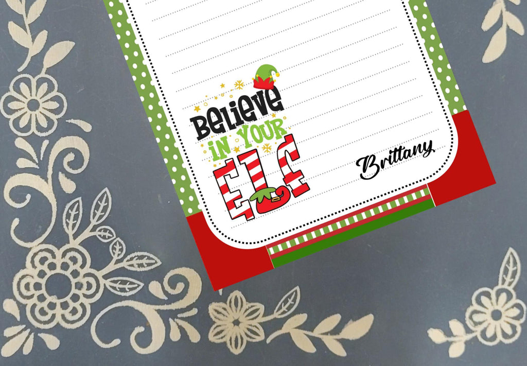 Personalized Believe in Your Elf, Christmas, Winter, Holiday, Notepad Stationery