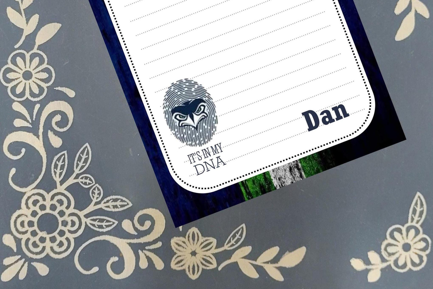 Personalized Seahawks Football, Thumb Print, It's In My DNA, Notepad Stationery