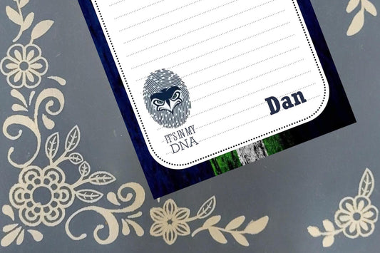 Personalized Seahawks Football, Thumb Print, It's In My DNA, Notepad Stationery