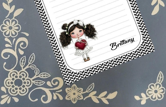 Personalized Sweet Heart Girl, Valentine's Day, Hearts & Roses, Notepad Stationery