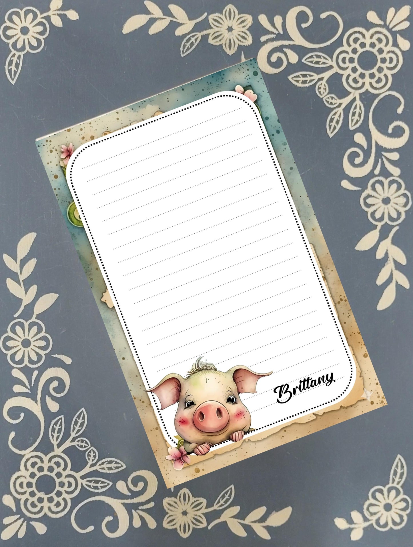 Personalized Pig Peeking, Notepad Stationery