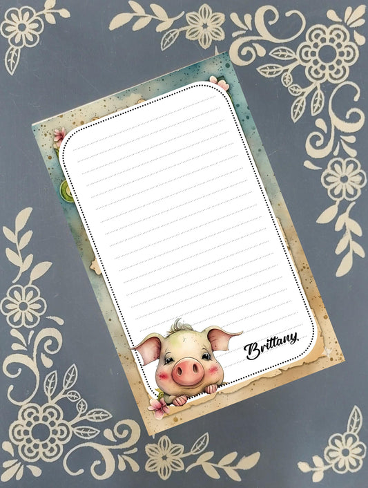 Personalized Pig Peeking, Notepad Stationery