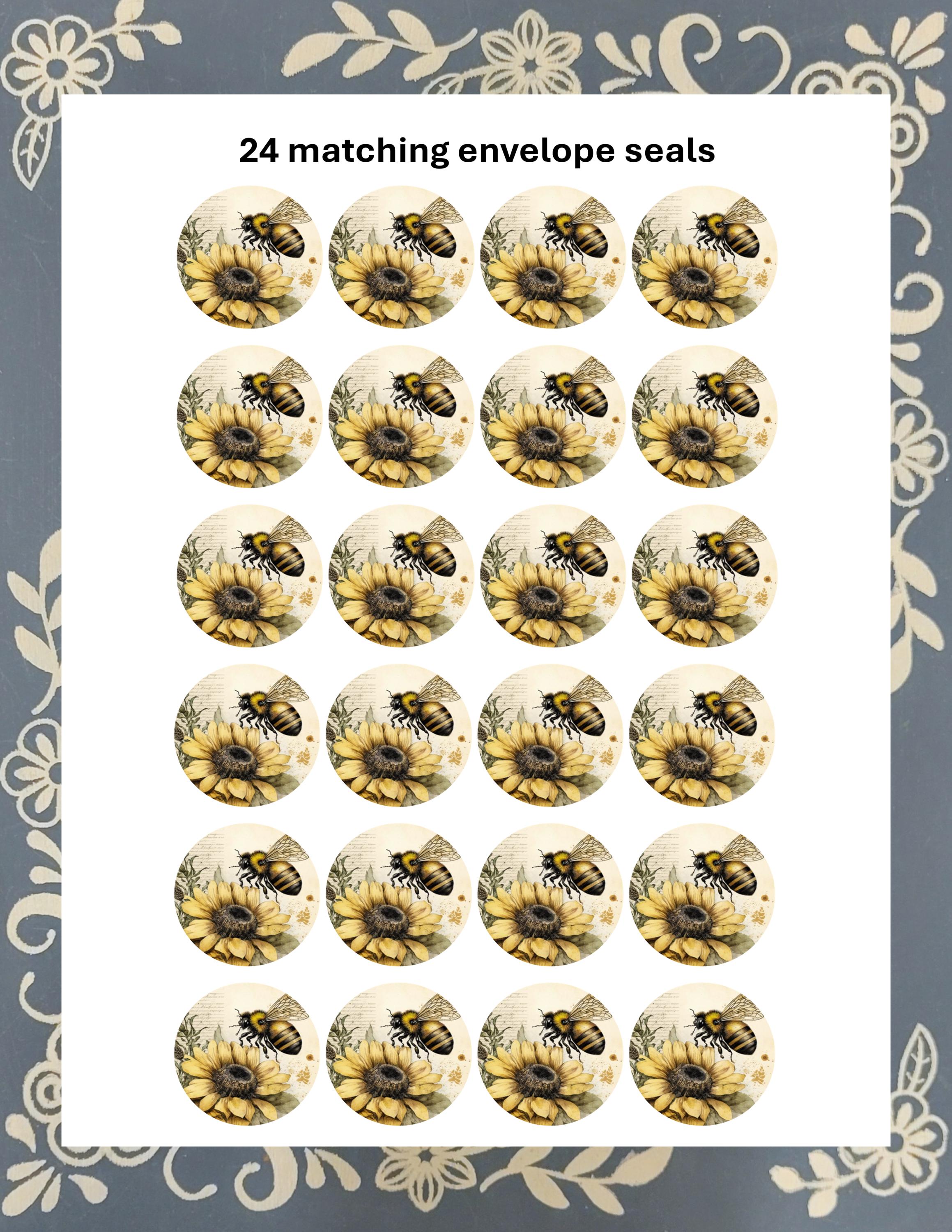 Personalized Bee & Sunflower Stationery Kit | Pen Pal Letter Set